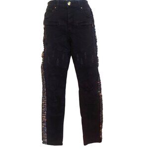 Argonaut Nation Black Stretch Crystal Skinny Motto Jeans 32x32